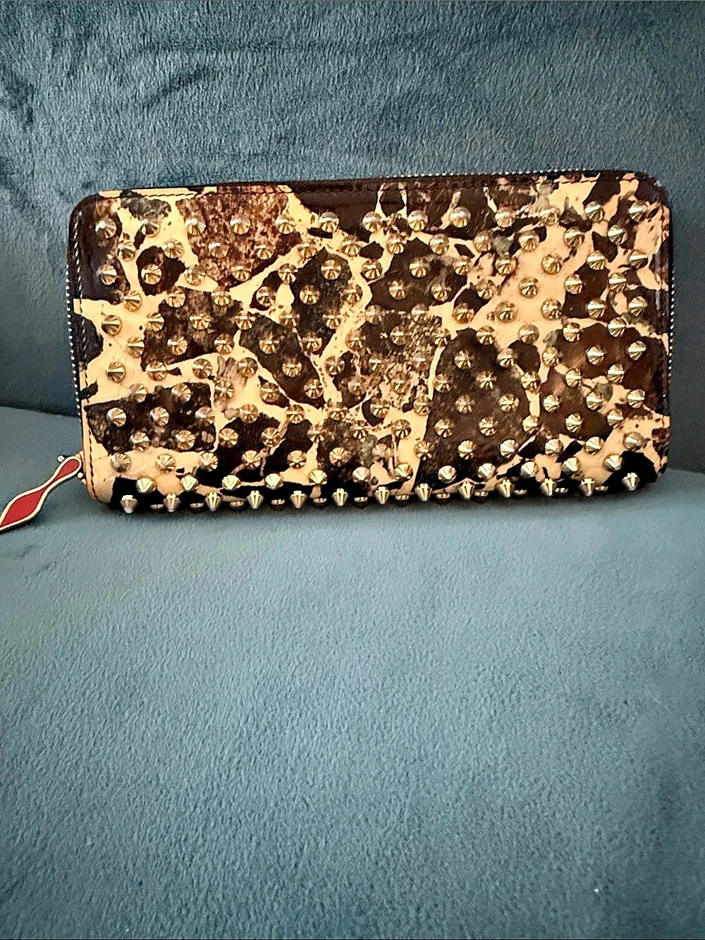 Christian Louboutin Panettone Spiked Zip Around Wallet Black & Gold